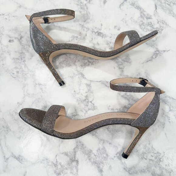 Stuart Weitzman NuNakedStraight Sandal Noir Pyrite - Picture 3 of 11